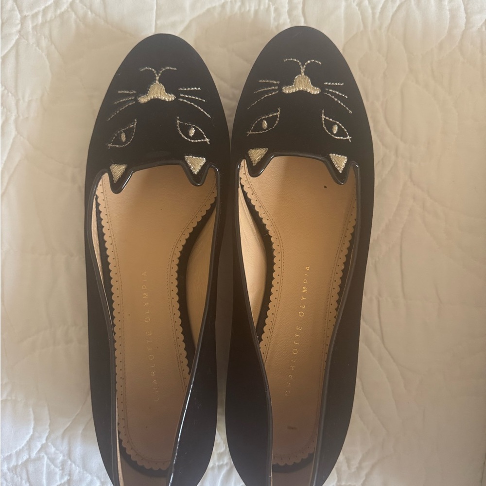 Charlotte Olympia Black Cat Face Loafers